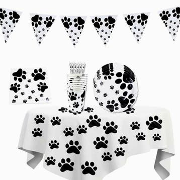 Katten party decoratie set XL 62-delig zwart-wit, Verzenden, Nieuw