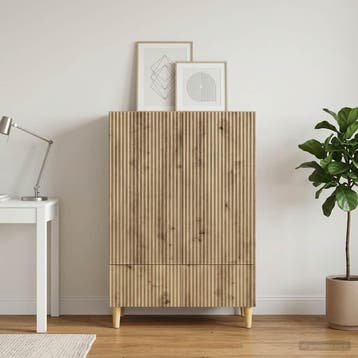vidaXL Dressoir Artisanaal eiken 66 x 34,5 x 95 cm Bewerkt, Verzenden, Nieuw, Overige houtsoorten, Minder dan 50 cm