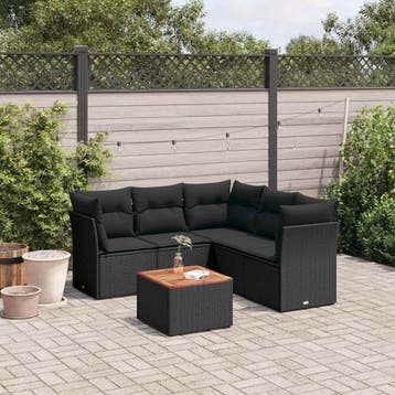vidaXL 6-delige Loungeset met kussens poly rattan zwart, Verzenden, Nieuw, Loungeset