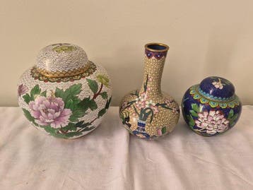 Vaas - Koper met cloisonné-emaille - China (Zonder, Antiek en Kunst