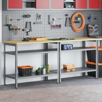 vidaXL Werkbankset 2 st Beige en Grijs Gepoedercoat staal, Verzenden, Nieuw