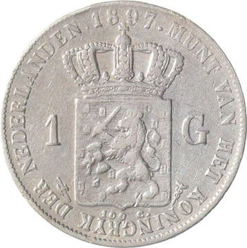 Nederland. Wilhelmina. 1 Gulden 1897 groot randschrift