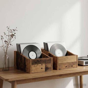 vidaXL LP Recorddoos 2 st Oud hout 23 x 33 x 16 cm Bewerkt, Verzenden, Nieuw