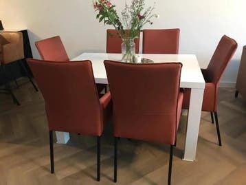 Set van 6 leren eetkamerstoelen - bruin leer, Huis en Inrichting, Stoelen, Ophalen of Verzenden, Nieuw, Leer
