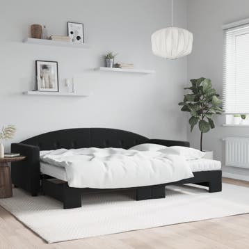 vidaXL Slaapbank onderschuifbed en matrassen 80x200 cm, Eenpersoons, Verzenden, Zwart, Nieuw