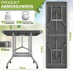 Inklapbare tafel - Klaptafel - Vouwtafel - 220x70 cm - Grijs, Caravans en Kamperen, Verzenden, Zo goed als nieuw