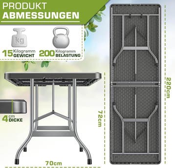 Inklapbare tafel - Klaptafel - Vouwtafel - 220x70 cm - Grijs, Caravans en Kamperen, Verzenden, Zo goed als nieuw