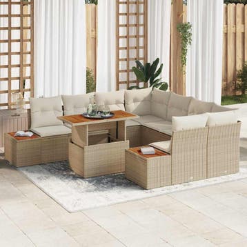 vidaXL Tuinbankenset 9 st Beige poly rattan, Verzenden, Nieuw, Rotan, Meer dan 8 zitplaatsen