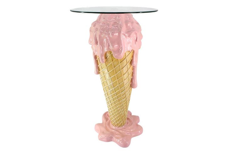 Bartafel ICE CREAM 105 cm met gehard vezelglas, roze beige -, Huis en Inrichting, Tafels | Eettafels, Ophalen of Verzenden