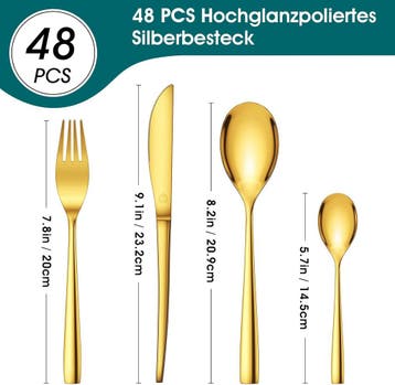 Bestekset 12 persoons - Bestek set - 48-delig - Goud - Vanca, Verzenden, Zo goed als nieuw
