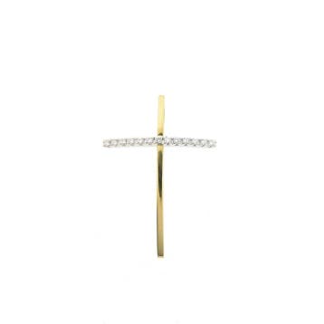 Bicolor gouden hanger van een kruis met diamanten; 0,13 ct., Ophalen of Verzenden, Gebruikt, Goud, Overige merken