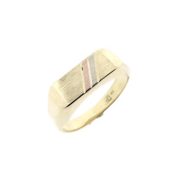 Tricolor gouden heren zegelring., Sieraden, Tassen en Uiterlijk, Ringen, Gebruikt, Overige kleuren, 19 tot 20, Heer
