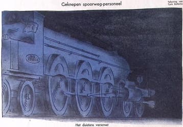 Spotprent over geknepen spoorweg personeel (lijst optie), Verzenden