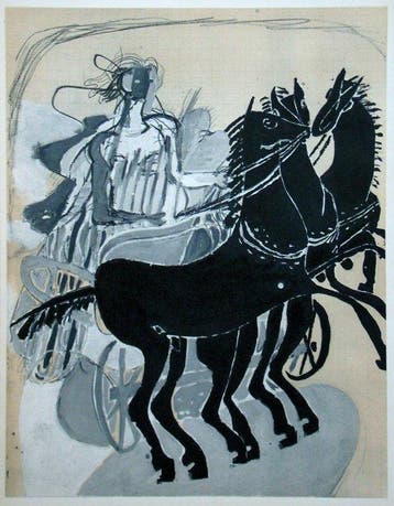 Georges Braque (1882-1963) - Char avec trois chevaux noir