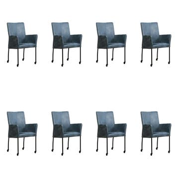 Set van 8 Leren eetkamerstoelen Comfort met wieltjes en, Ophalen of Verzenden, Nieuw, Leer