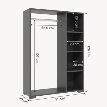Kledingkast 123x90x30 cm Nesbyen antraciet [en.casa], Verzenden, Nieuw