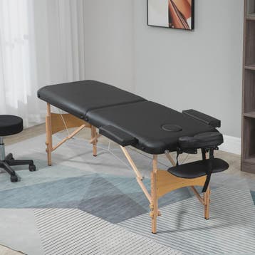 HOMCOM Houten Opvouwbare Massagetafel - 2 Zones - Zwart, Verzenden, Nieuw