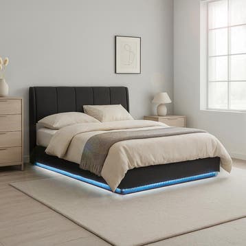 Tweepersoonsbed Tröstiar met LED 160x200 cm zwart [en.casa], Verzenden, Nieuw