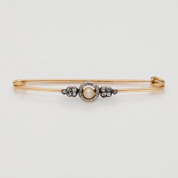 Speld - 18 karaat Roségoud Parel - Diamant