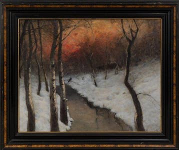 Béla Spányi (1852–1914) - Winter Sunset over a Woodland
