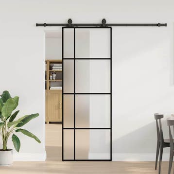 vidaXL Schuifdeur met beslagset 76x205 cm ESG glas zwart, Verzenden, Nieuw