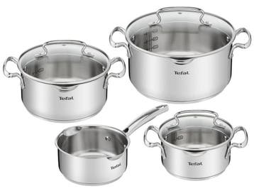 Tefal Duetto+ Pannenset - 4-delig - RVS - Inductie - Glazen, Huis en Inrichting, Keuken | Potten en Pannen, Verzenden, Zo goed als nieuw
