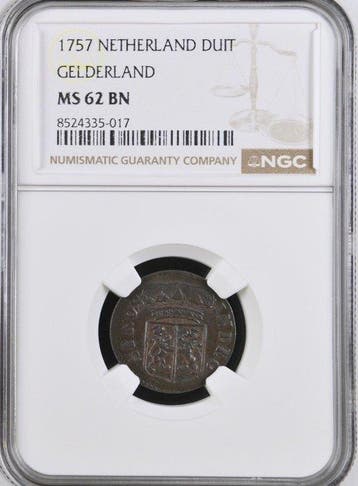 Nederland, Gelderland Duit 1757 / NGC MS62 BN / NGC TOP POP