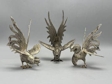 sculptuur, Decoratieve hanen - 18 cm - Metaal