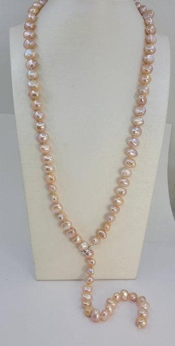 Zonder minimumprijs - Halsketting Zilver, 9x12mm roze Edison, Sieraden, Tassen en Uiterlijk, Kettingen, Nieuw