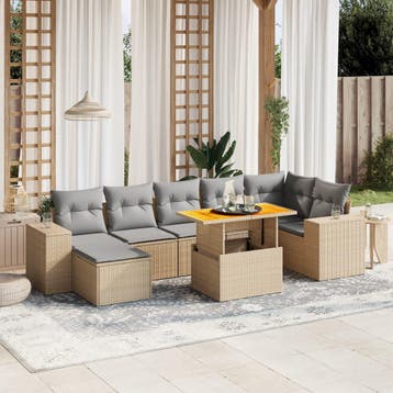 vidaXL 8-delige Loungeset met kussens poly rattan beige, Verzenden, Nieuw, Loungeset