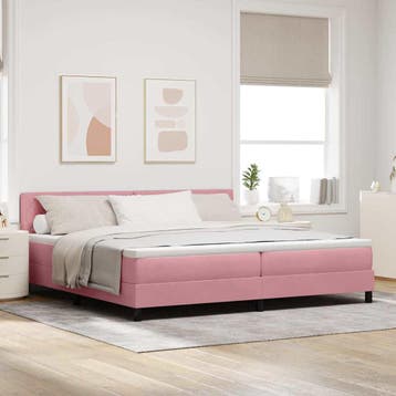 vidaXL Boxspringbed met matras Roze 200 x 200 cm Fluweel, Huis en Inrichting, Verzenden, Nieuw, Tweepersoons, Stof