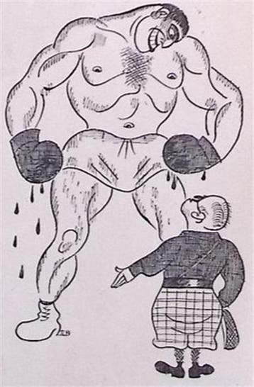 Fascisten bewonderen boxer Primo Carnera op spotprent, Verzenden
