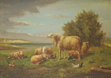 L. Gerard (XX - Rustende schapen met pluimvee