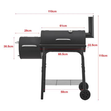 Smoker barbecue Arielli 115x110x64 cm zwart casa.pro, Verzenden, Nieuw