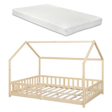 Kinderbed Hesel huisbed met matras en uitvalbeveiliging 140x, Verzenden, Nieuw