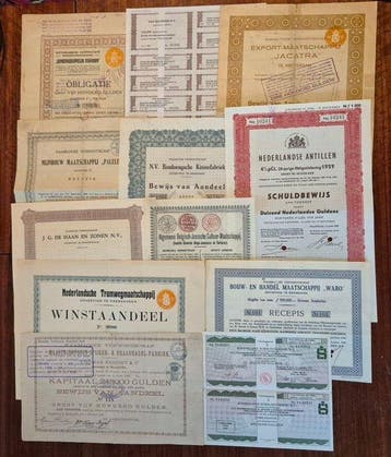 Nederland. Collectie Nederlandse waardepapieren - 12 stuks