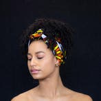 Afrikaanse Zwart / gele sunburst hoofddoek - headwrap, Kleding | Dames, Hoeden en Petten, Ophalen of Verzenden, Nieuw