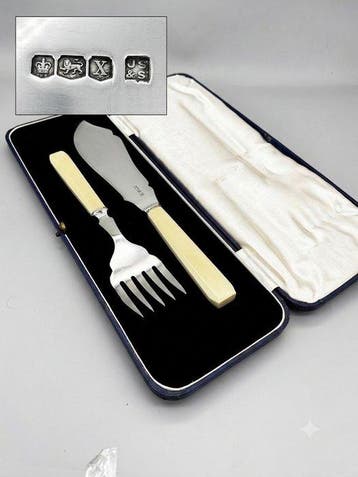 Antique Sterling Silver Fish Serving Set (Knife & Fork) -