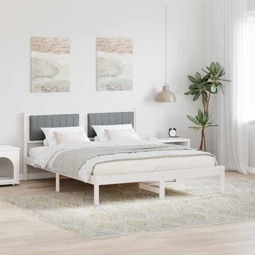 vidaXL Bedframe met Gevoerd Hoofdgedeelte Lichtgrijs 150 x, Verzenden, Wit, Hout, Nieuw