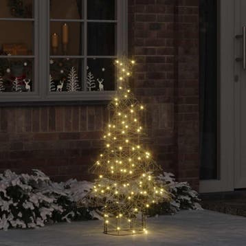 vidaXL Kerstboom met 120 LED Warmwit 150 cm Rattan, Diversen, Kerst, Verzenden, Nieuw