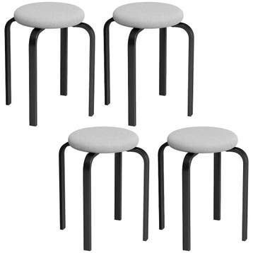 Set Van 4 Stapelbare Krukken, Moderne Gestoffeerde Ronde Kru, Verzenden, Nieuw