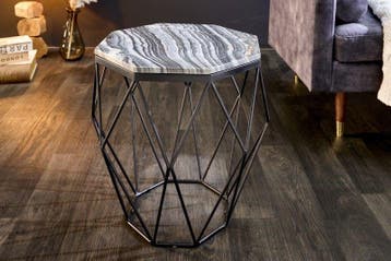 Design bijzettafel DIAMOND 50cm grijs marmer zwart metaal -, Ophalen of Verzenden, Nieuw