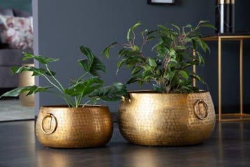 Handgemaakte schalenset van 2 ORIENT gouden bloempotten in, Ophalen of Verzenden, Nieuw