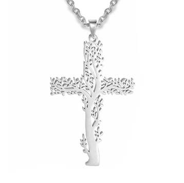 Fako Bijoux - Ketting Met Kruisje Levensboom - Stainless, Verzenden, Nieuw