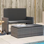 vidaXL Tuinbank met kussens en voetenbank poly rattan grijs, Verzenden, Nieuw, Rotan