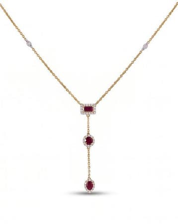 Halsketting - 14 karaat Geel goud - 0.82ct. tw. Robijn -, Nieuw