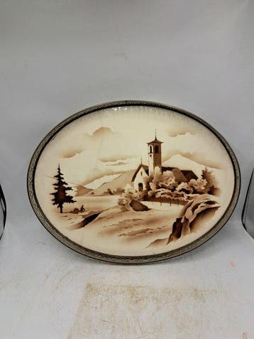 Dienblad - Ovaal - Porselein, Verchroomd - Art Deco Dienblad, Antiek en Kunst, Curiosa en Brocante
