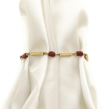 Vintage gouden armband met bloedkoraal (Schakelarmband), Gebruikt, Ophalen of Verzenden, Met edelsteen, Goud