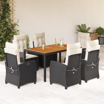 vidaXL 7-delige Tuinset met kussens poly rattan zwart, Tuin en Terras, Verzenden, Nieuw, 6 zitplaatsen, Tuinset