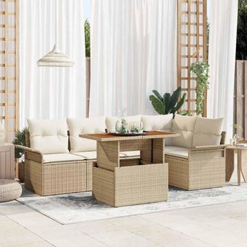 vidaXL Tuin Sofa Set 6 st beige en crèmekleurig, Verzenden, Nieuw, Rotan, 6 zitplaatsen